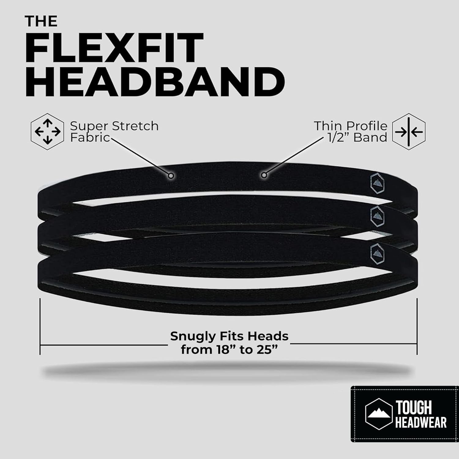 Thin Elastic Headbands for Men - Sports Hair Head Band for Women & Men - Non Slip Mens Workout Headband - Running or Soccer Headband - 6-Pack