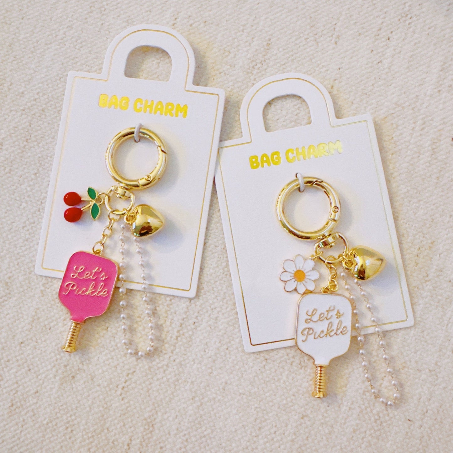 Pickleball Cherry Bag Charm – Sweet Sporty Accessory with Paddle and Cherry Charms