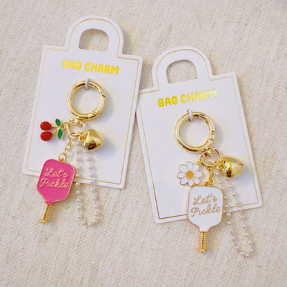 Pickleball Cherry Bag Charm – Sweet Sporty Accessory with Paddle and Cherry Charms