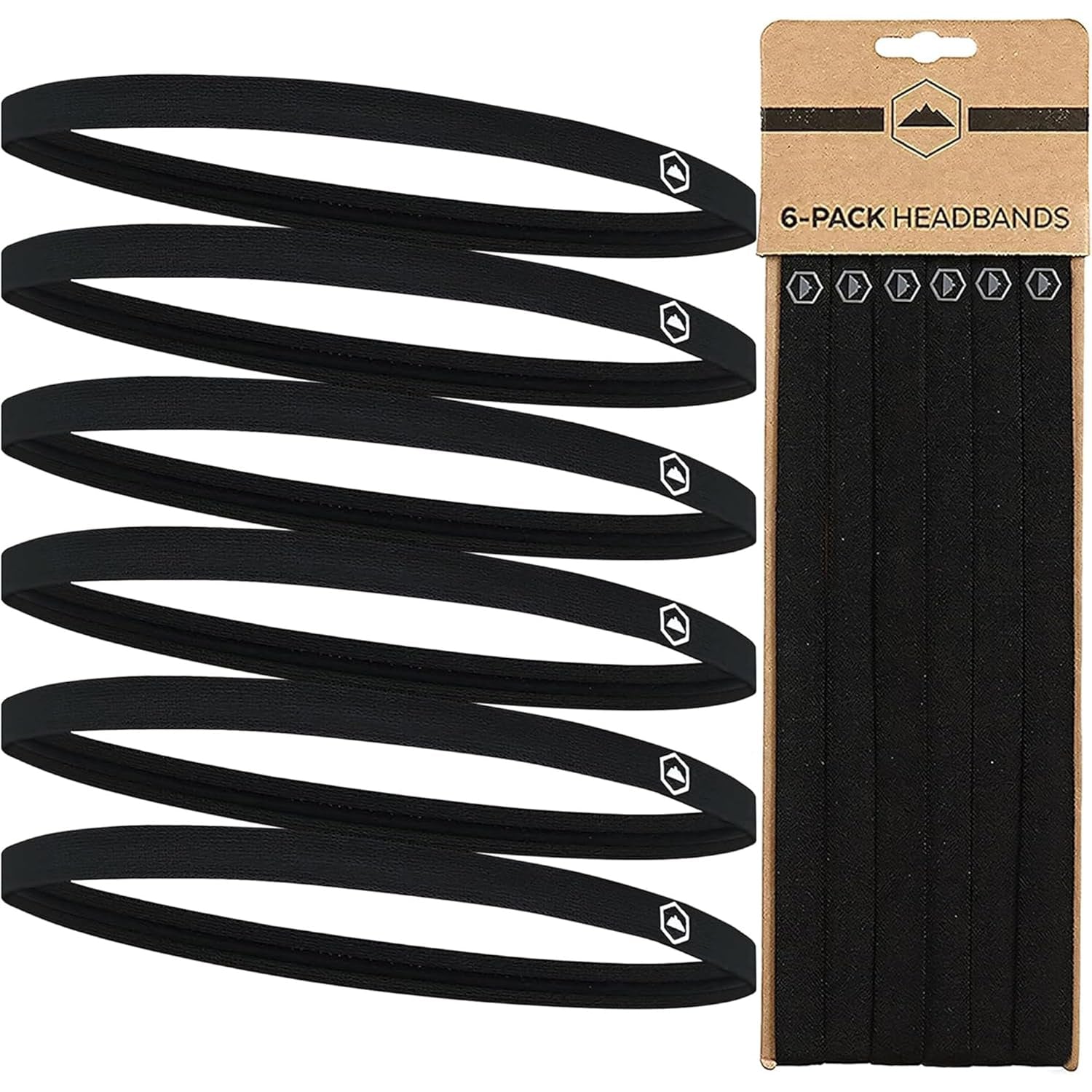 Thin Elastic Headbands for Men - Sports Hair Head Band for Women & Men - Non Slip Mens Workout Headband - Running or Soccer Headband - 6-Pack
